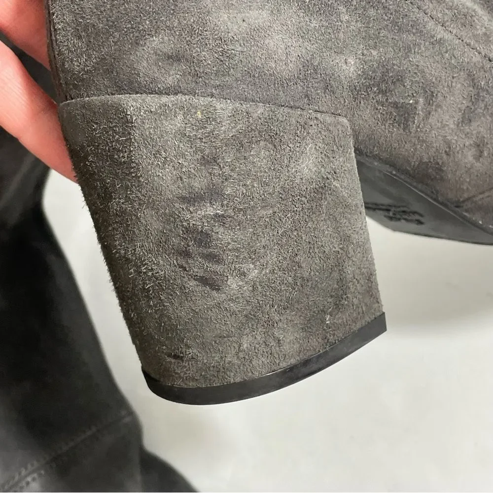 Stuart Weitzman Gray Suede Over-the-Knee Boots Sz‎ 7 Almond Toe Block Heel Shoes